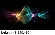 Electromagnetic field visualization, neon colors and flowing current lines. Chaotic lightning grid pattern, bright electric energy on dark tech grid. Energy wave color gradient, abstract electric particles in motion. Стоковое AI-изображение, AI-художник ALLA YURTAYEVA / Фотобанк Лори