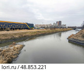 Дудергофский канал с Клиновского вантового моста в Санкт-Петербурге, вид в сторону моста партизана Германа. Стоковое фото, фотограф Жигалов Евгений Павлович / Фотобанк Лори