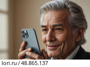 A man talks on the phone with scammers for a long time. Стоковое AI-изображение, AI-художник Александр Поташев / Фотобанк Лори