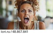 A woman expresses her excitement and joy in a vibrant café, surrounded by a welcoming atmosphere during the afternoon. Стоковое AI-видео, аниматор Данила Большаков / Фотобанк Лори