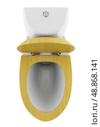 top view of modern toilet bowl with wooden cover isolated on white background. Стоковое фото, агентство Ingram Publishing / Фотобанк Лори