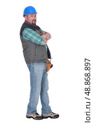Stubborn builder with arms crossed. Стоковое фото, агентство Ingram Publishing / Фотобанк Лори