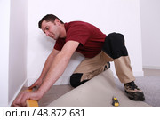 handyman laying wall-to-wall carpet. Стоковое фото, агентство Ingram Publishing / Фотобанк Лори