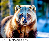 The wolverine (Lat. Gulo gulo) is a predatory mammal of the mustelid family, the only representative of the genus Gulo (translated from Latin - "glutton"). The wolverine is common in the taiga, and partly in the forest-tundra and tundra. Стоковое AI-изображение, AI-художник Сергей Елизарьев / Фотобанк Лори