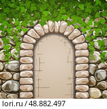 Stone wall with medieval arch and leaves. Стоковая иллюстрация, агентство Ingram Publishing / Фотобанк Лори