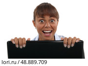 Excited woman with a laptop. Стоковое фото, агентство Ingram Publishing / Фотобанк Лори