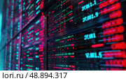 A close-up view of a stock ticker with flashing numbers and information, displaying financial data in a dynamic, fast-paced environment. Стоковое AI-изображение, AI-художник Данила Большаков / Фотобанк Лори