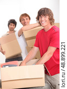 trio of flat mates moving in together. Стоковое фото, агентство Ingram Publishing / Фотобанк Лори