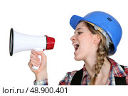 Female preaching with megaphone. Стоковое фото, агентство Ingram Publishing / Фотобанк Лори