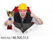Proud builder holding trophy. Стоковое фото, агентство Ingram Publishing / Фотобанк Лори