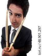 Man holding drum sticks. Стоковое фото, агентство Ingram Publishing / Фотобанк Лори
