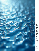 Droplets of water glisten on corrugated glass, creating mesmerizing reflections and patterns that evoke tranquility and curiosity in soft blue tones Generative AI. Стоковое AI-изображение, AI-художник Юлия Петровская / Фотобанк Лори