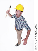 Angry construction worker. Стоковое фото, агентство Ingram Publishing / Фотобанк Лори