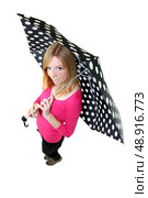 Woman with a polka dot umbrella. Стоковое фото, агентство Ingram Publishing / Фотобанк Лори