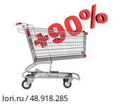 shopping cart with plus 90 percent sign isolated on white background. Стоковое фото, агентство Ingram Publishing / Фотобанк Лори
