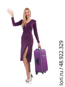 Girl with suitcases isolated on white. Стоковое фото, агентство Ingram Publishing / Фотобанк Лори