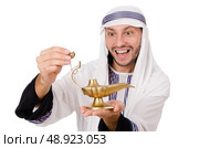 Arab man with lamp isolated on white. Стоковое фото, агентство Ingram Publishing / Фотобанк Лори