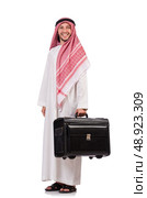 Arab man with luggage on white. Стоковое фото, агентство Ingram Publishing / Фотобанк Лори