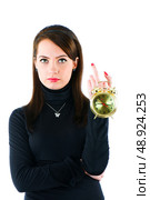 Woman with clock isolated on the white. Стоковое фото, агентство Ingram Publishing / Фотобанк Лори