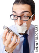 Censorship concept with tight lipped businessman. Стоковое фото, агентство Ingram Publishing / Фотобанк Лори
