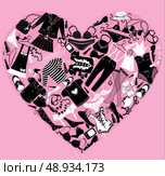 I Love Shopping image, the heart is made of different female fashion accessories and glamor clothes. Стоковая иллюстрация, агентство Ingram Publishing / Фотобанк Лори