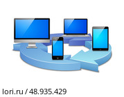 Digital sync of devices in the cloud vector illustration. Стоковая иллюстрация, агентство Ingram Publishing / Фотобанк Лори
