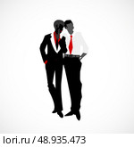 Private discreet conversation in business style vector illustration. Стоковая иллюстрация, агентство Ingram Publishing / Фотобанк Лори