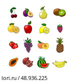 Fruits icons set of orange grape apple strawberry kiwi pineapple cherry and others vector illustration. Стоковая иллюстрация, агентство Ingram Publishing / Фотобанк Лори