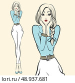 Sexy beautiful young woman showing emotions of surprise vector illustration. Стоковая иллюстрация, агентство Ingram Publishing / Фотобанк Лори