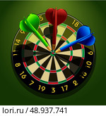 Dartboard with darts in the center concept business acumen success vector illustration. Стоковая иллюстрация, агентство Ingram Publishing / Фотобанк Лори