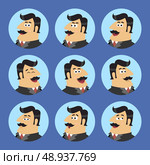 Business life shareholder in suit emotional expressions icons set isolated scene concept vector illustration. Стоковая иллюстрация, агентство Ingram Publishing / Фотобанк Лори