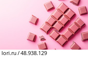 Pink chocolate on pastel background - confectionery art and design concept. Стоковое AI-изображение, AI-художник Евгения Пархоменко / Фотобанк Лори