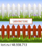 Garden fence with grass and daisy flowers tileable pattern vector illustration. Стоковая иллюстрация, агентство Ingram Publishing / Фотобанк Лори