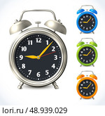Vintage old style color and metal alarm clock watch set isolated vector illustration. Стоковая иллюстрация, агентство Ingram Publishing / Фотобанк Лори