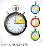 Realistic metallic stopwatch countdown speed sport chronometer set isolated vector illustration. Стоковая иллюстрация, агентство Ingram Publishing / Фотобанк Лори