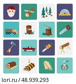 Lumberjack woodcutter flat icons set of wood timber industry isolated vector illustration. Стоковая иллюстрация, агентство Ingram Publishing / Фотобанк Лори