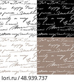 Set of samless patterns with handwriting text. Calligraphy text background. Ready to use as swatch. . Стоковая иллюстрация, агентство Ingram Publishing / Фотобанк Лори