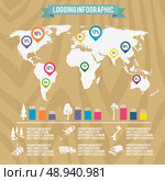 Lumberjack woodcutter logging industry infographic with world map icons and charts vector illustration. Стоковая иллюстрация, агентство Ingram Publishing / Фотобанк Лори
