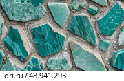 Brightly colored amazonite stones showcase their unique textures and patterns, creating a stunning display of natures artistry. The striking green and blue hues invite admiration Generative AI. Стоковое AI-изображение, AI-художник Юлия Петровская / Фотобанк Лори