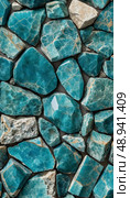 A stunning display of apatite mineral stones reveals intricate textures and vibrant teal hues, arranged harmoniously to highlight natures artistry in rock formations Generative AI. Стоковое AI-изображение, AI-художник Юлия Петровская / Фотобанк Лори