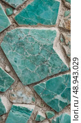 Displayed is a stunning texture of amazonite mineral stone featuring vivid teal shades and striking natural patterns that capture the essence of geological artistry Generative AI. Стоковое AI-изображение, AI-художник Юлия Петровская / Фотобанк Лори