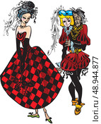 masquerade party - old cunning man seduce young silly girl. Стоковая иллюстрация, агентство Ingram Publishing / Фотобанк Лори