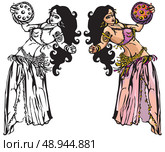 belly dance with tambourine (black and white and color pictures) Стоковая иллюстрация, агентство Ingram Publishing / Фотобанк Лори