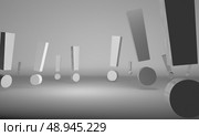 Exclamation signs in chrome over pure white background. Стоковое фото, агентство Ingram Publishing / Фотобанк Лори