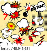 Boom comic snap humor fun template design for superhero book vector illustration. Стоковая иллюстрация, агентство Ingram Publishing / Фотобанк Лори