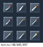 Swords knives daggers sharp blades weapon icon set isolated vector illustration. Стоковая иллюстрация, агентство Ingram Publishing / Фотобанк Лори
