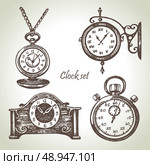 Hand drawn set of clocks and watches . Стоковая иллюстрация, агентство Ingram Publishing / Фотобанк Лори