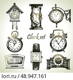 Hand drawn set of clocks and watches . Стоковая иллюстрация, агентство Ingram Publishing / Фотобанк Лори