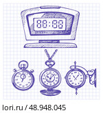 Hand drawn set of clocks and watches . Стоковая иллюстрация, агентство Ingram Publishing / Фотобанк Лори