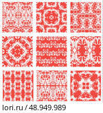 Set of squared backgrounds - ornamental seamless pattern. Design for bandanna, carpet, shawl, pillow or cushion. Ready to use as swatch. Стоковая иллюстрация, агентство Ingram Publishing / Фотобанк Лори